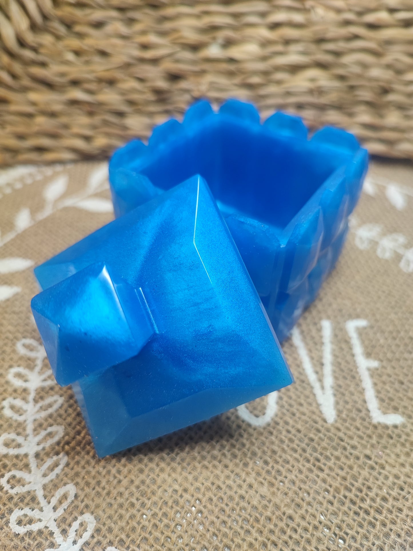 boite à bijoux diamant bleu clair résine epoxy