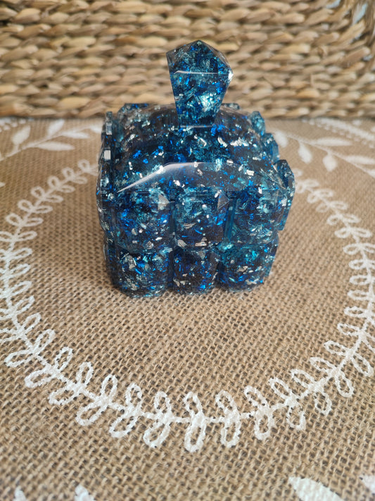 boite à bijoux diamant feuille bleu et argenté résine epoxy