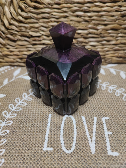 boite à bijoux diamant noire et violette résine epoxy