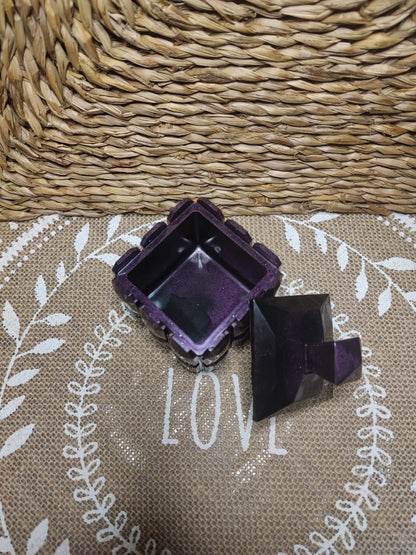 boite à bijoux diamant noire et violette résine epoxy