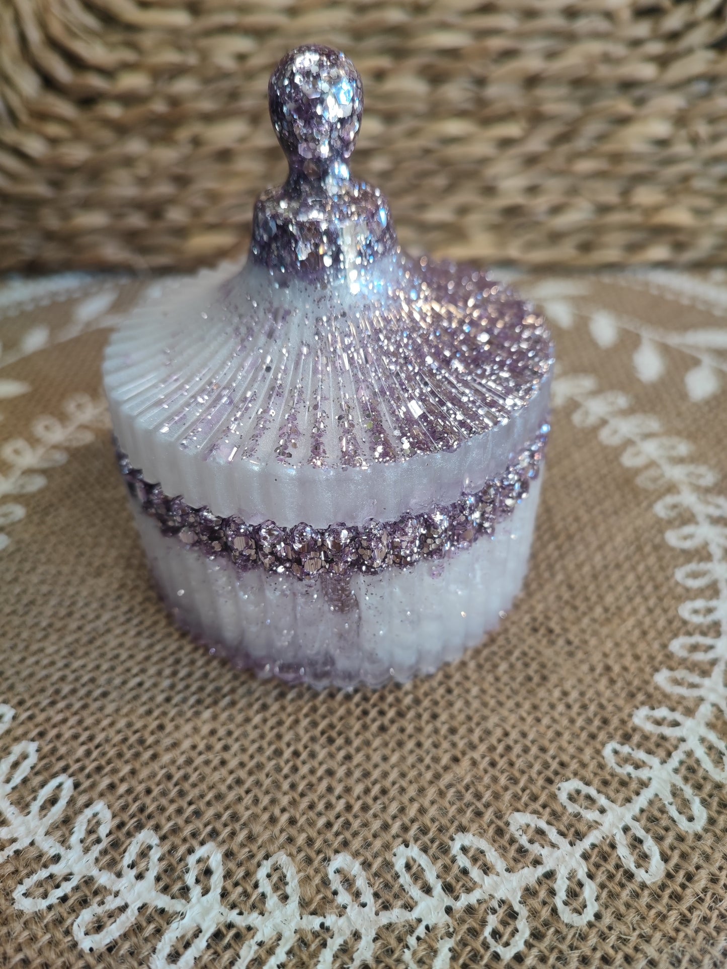 boite à bijoux pion blanche nacré pailleté résine epoxy