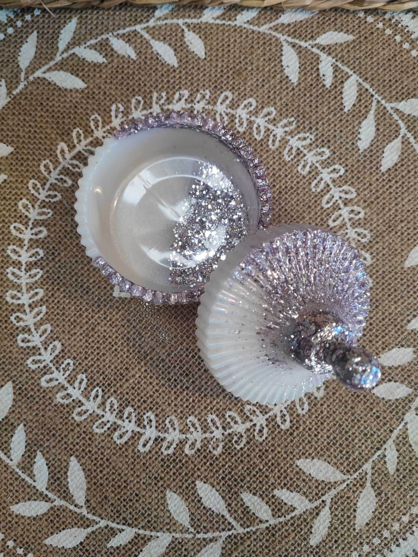 boite à bijoux pion blanche nacré pailleté résine epoxy