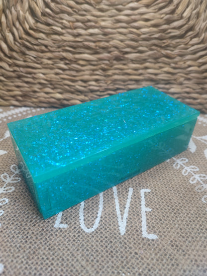 boite de rangement bleu holographique résine epoxy