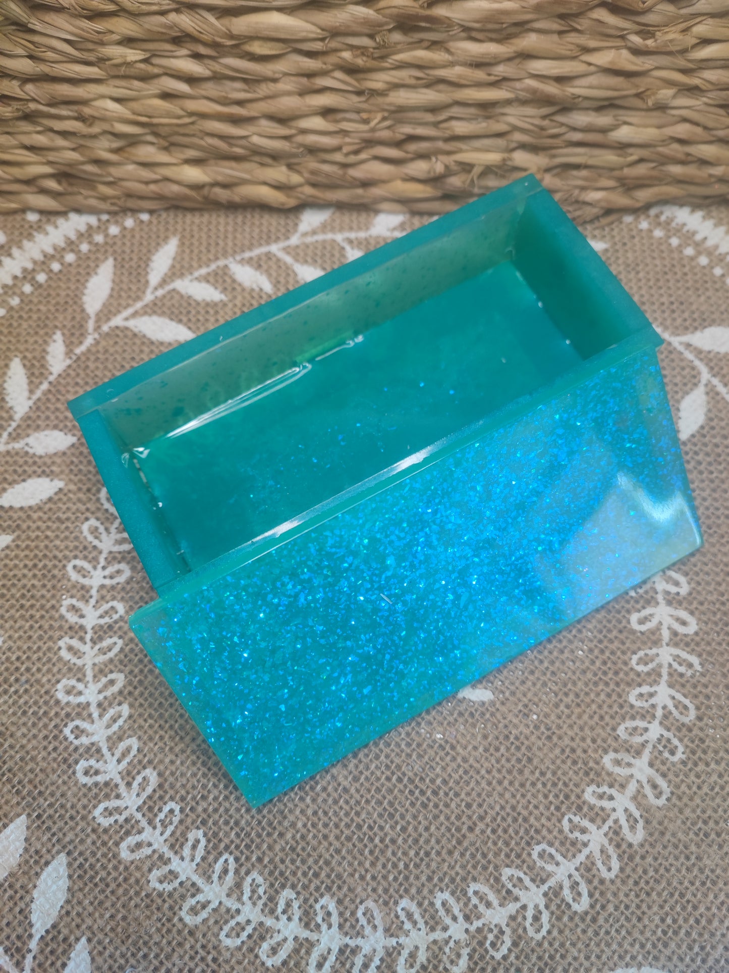 boite de rangement bleu holographique résine epoxy