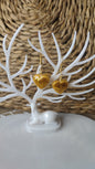 boucles d'oreilles coeur ( petit format ) doré pailleté en résine epoxy