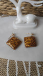 boucles d'oreilles losange ( petit format ) cuivré pailleté en résine epoxy
