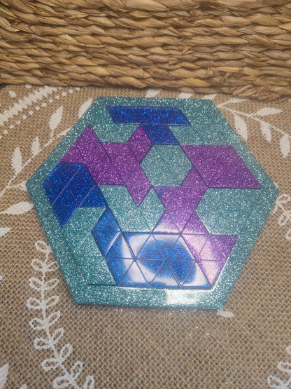 casse tête pailleté bleu et violet résine epoxy