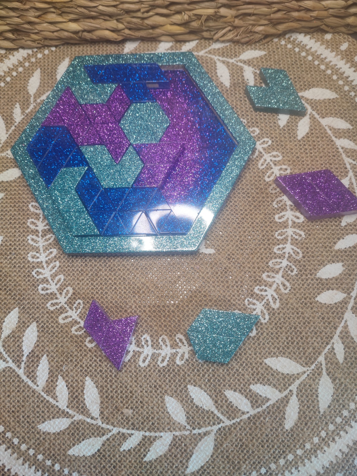 casse tête pailleté bleu et violet résine epoxy