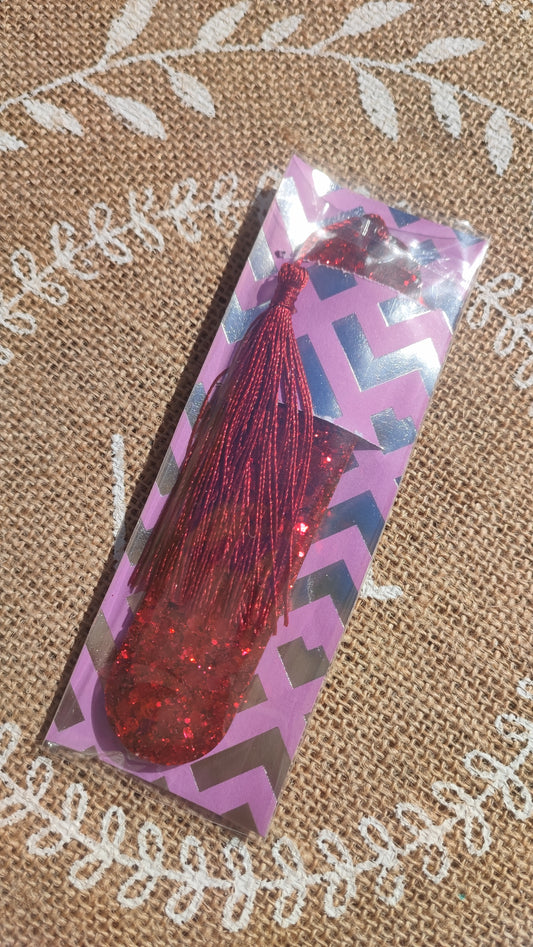 marque pages rouge pailleté résine epoxy