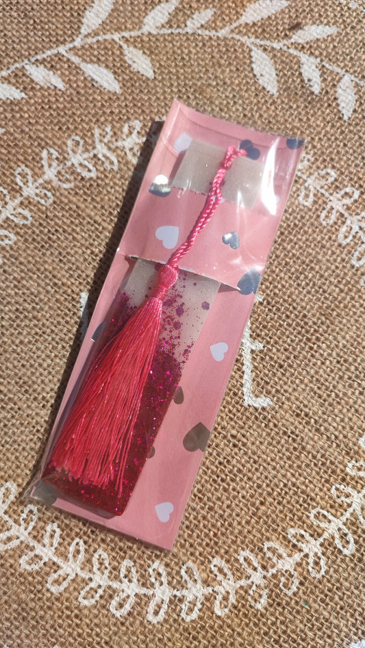 marque pages blanc et fuchsia pailleté résine epoxy