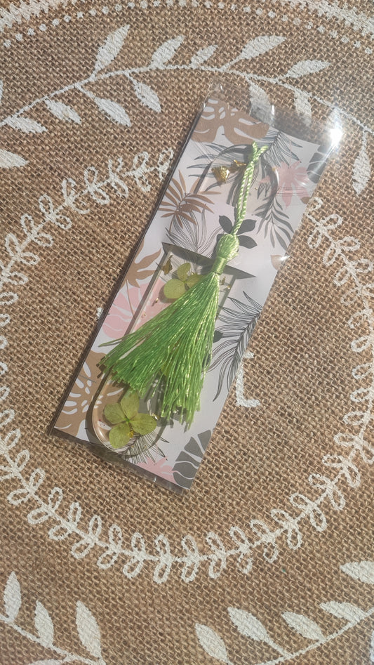 marque pages fleur verte feuille d'or résine epoxy